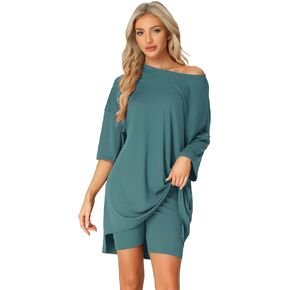 Womens Sleepwear Lounge Sets Oversized T-Shirt with Biker Bodycon Shorts Workout Sweatsuits Outfits in Saudi Arabia