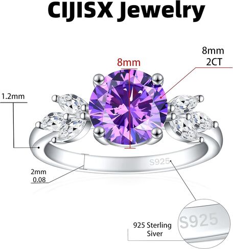 Pink Cubic Zirconia Ring 925 Sterling Silver Engagement Ring for Women Round Milgrain Cut Gemstone Birthstone Promise Ring for Her Size 7 in Saudi Arabia