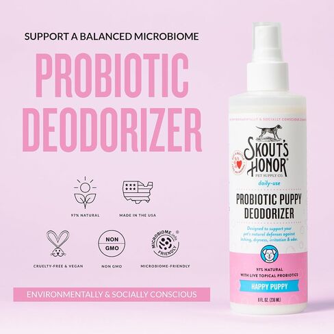 SKOUT'S HONOR: Probiotic Deodorizer 8 fl. oz. - Hydrates and Deodorizes Fur, Supports Pet’s Natural Defenses, PH-Balanced and Sulfate Free - Avocado Oil (Happy Puppy) in Saudi Arabia