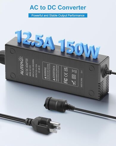 ALITOVE محول تيار متردد إلى تيار مستمر 12 فولت 8 أمبير 96 وات، 100 فولت-240 فولت إلى 12 فولت محول إمداد الطاقة مقبس ولاعة سجائر السيارة، محول تيار متردد/تيار مستمر لمدفأة التبريد المحمولة، ضاغط الهواء، أجهزة السيارة الأخرى أقل من 96 وات in Kuwait