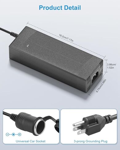 ALITOVE محول تيار متردد إلى تيار مستمر 12 فولت 8 أمبير 96 وات، 100 فولت-240 فولت إلى 12 فولت محول إمداد الطاقة مقبس ولاعة سجائر السيارة، محول تيار متردد/تيار مستمر لمدفأة التبريد المحمولة، ضاغط الهواء، أجهزة السيارة الأخرى أقل من 96 وات in Kuwait