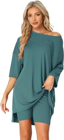 Womens Sleepwear Lounge Sets Oversized T-Shirt with Biker Bodycon Shorts Workout Sweatsuits Outfits in Saudi Arabia