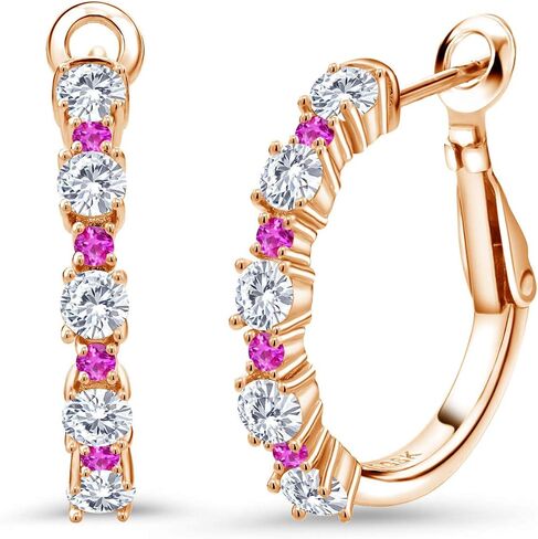 Gem Stone King 925 Sterling Silver Women Hoop Earrings Black Diamond Pink Sapphire (1.40 Cttw, Round Cut, 3/7 Inch Diameter) in Saudi Arabia