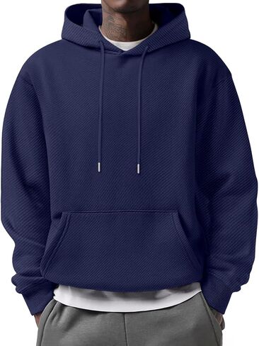 COOFANDY Men's Long Sleeve Textured Hooded Sweatshirt Casual Lightweight Hoodies Pullover Drawstring Hoodie with Kanga Pocket in Saudi Arabia