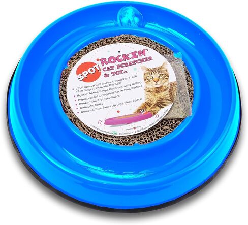 SPOT by Ethical Products Rockin' Scratcher Cat Toy | Interactive Cat Toy Features LED Light Up Ball and Wobble Action | Corrugated Scratching Pad to Groom Claws | Includes Catnip | 10" in Saudi Arabia