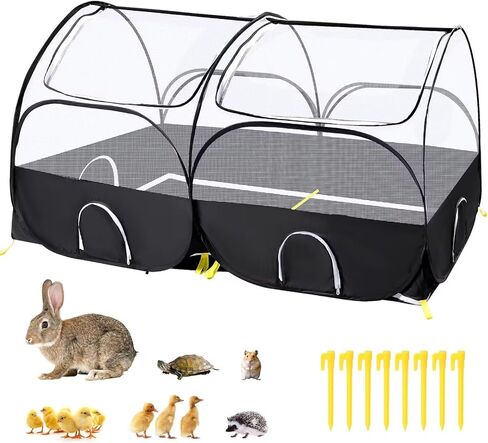 SlowTon Small Animals Playpen, Portable Large Chicken Run Coop with Detachable Bottom Breathable Transparent Mesh Walls, Foldable Pet Enclosure for Puppy Kitten Rabbits Indoor Outdoor in Saudi Arabia