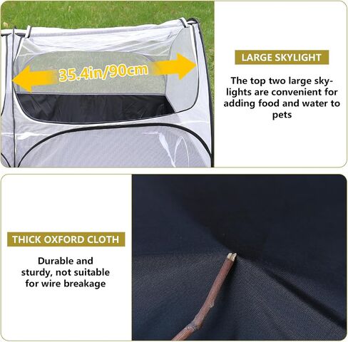 SlowTon Small Animals Playpen, Portable Large Chicken Run Coop with Detachable Bottom Breathable Transparent Mesh Walls, Foldable Pet Enclosure for Puppy Kitten Rabbits Indoor Outdoor in Saudi Arabia