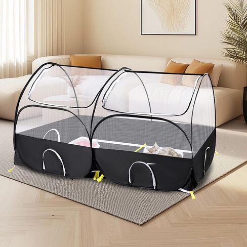 SlowTon Small Animals Playpen, Portable Large Chicken Run Coop with Detachable Bottom Breathable Transparent Mesh Walls, Foldable Pet Enclosure for Puppy Kitten Rabbits Indoor Outdoor in Saudi Arabia