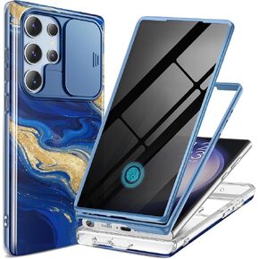 حافظة GVIEWIN لهاتف Samsung Galaxy S23 Ultra مع غطاء كاميرا منزلق، [واقي شاشة مدمج] [إطاران أماميان] مقاوم للصدمات من الدرجة العسكرية، حافظة هاتف واقية من الرخام مقاس 6.8 بوصة، رمل سريع/أرجواني in Kuwait