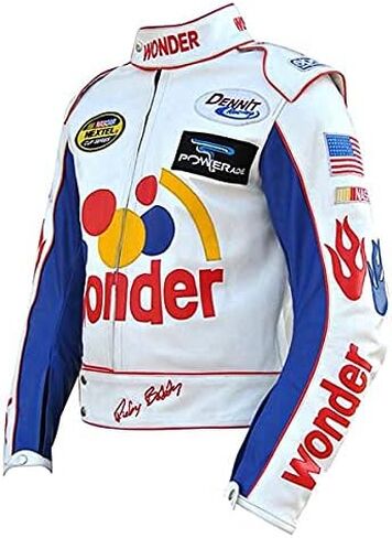 Jackets Heaven Ricky Bobby Wonder Jacket Racing White Faux Leather Jacket (X-Large) in Saudi Arabia