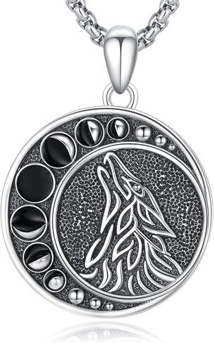 Viking Wolf Necklace for Men S925 Sterling Silver Wolf Pendant Necklace Vintage Oxidized Wolf Necklace Norse Wolf Jewelry Gift for Men Boys Women in Saudi Arabia