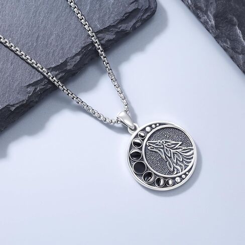 Viking Wolf Necklace for Men S925 Sterling Silver Wolf Pendant Necklace Vintage Oxidized Wolf Necklace Norse Wolf Jewelry Gift for Men Boys Women in Saudi Arabia