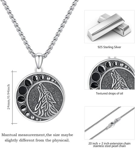 Viking Wolf Necklace for Men S925 Sterling Silver Wolf Pendant Necklace Vintage Oxidized Wolf Necklace Norse Wolf Jewelry Gift for Men Boys Women in Saudi Arabia