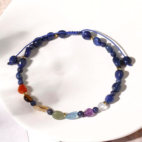Jewever 7 Chakra Crystals and Stones Anklet Irregular Tumbled Gems Beaded Ankle Bracelets for Women Spiritual Energy Meditation Yoga Healing Jewelry Mom's Gifts in Saudi Arabia