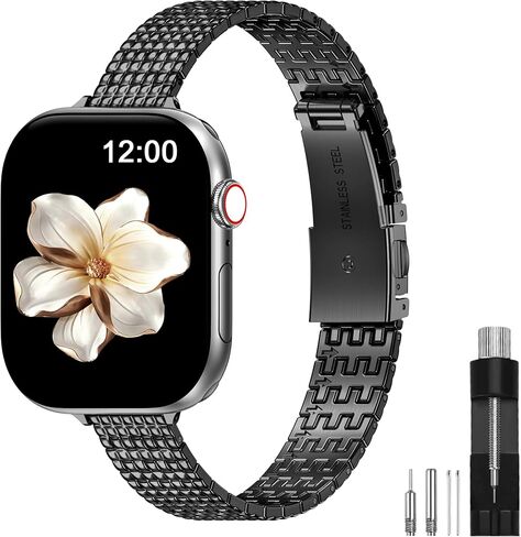 MioHHR أحزمة معدنية رفيعة متوافقة مع Apple Watch Ultra 2 1Band (49 مم) السلسلة 9/8/7 (45 مم 41 مم)، السلسلة SE 6/5/4 (40 مم 44 مم)، السلسلة 3/2 /1 (38 مم 42 مم)، رقيقة من الفولاذ المقاوم للصدأ حزام سلسلة فولاذي لسوار iWatch للنساء in Kuwait