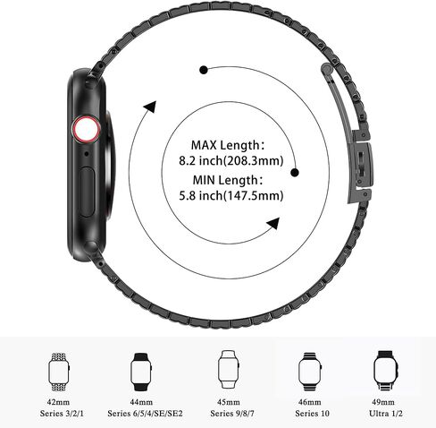 MioHHR أحزمة معدنية رفيعة متوافقة مع Apple Watch Ultra 2 1Band (49 مم) السلسلة 9/8/7 (45 مم 41 مم)، السلسلة SE 6/5/4 (40 مم 44 مم)، السلسلة 3/2 /1 (38 مم 42 مم)، رقيقة من الفولاذ المقاوم للصدأ حزام سلسلة فولاذي لسوار iWatch للنساء in Kuwait