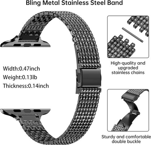 MioHHR أحزمة معدنية رفيعة متوافقة مع Apple Watch Ultra 2 1Band (49 مم) السلسلة 9/8/7 (45 مم 41 مم)، السلسلة SE 6/5/4 (40 مم 44 مم)، السلسلة 3/2 /1 (38 مم 42 مم)، رقيقة من الفولاذ المقاوم للصدأ حزام سلسلة فولاذي لسوار iWatch للنساء in Kuwait