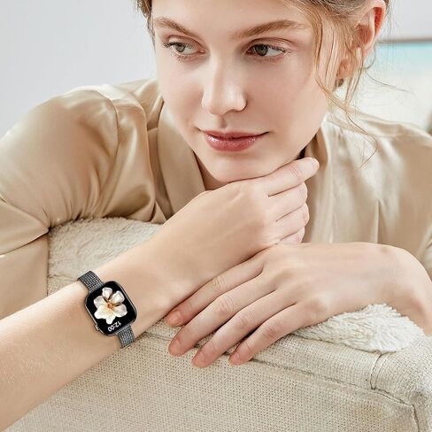 MioHHR أحزمة معدنية رفيعة متوافقة مع Apple Watch Ultra 2 1Band (49 مم) السلسلة 9/8/7 (45 مم 41 مم)، السلسلة SE 6/5/4 (40 مم 44 مم)، السلسلة 3/2 /1 (38 مم 42 مم)، رقيقة من الفولاذ المقاوم للصدأ حزام سلسلة فولاذي لسوار iWatch للنساء in Kuwait