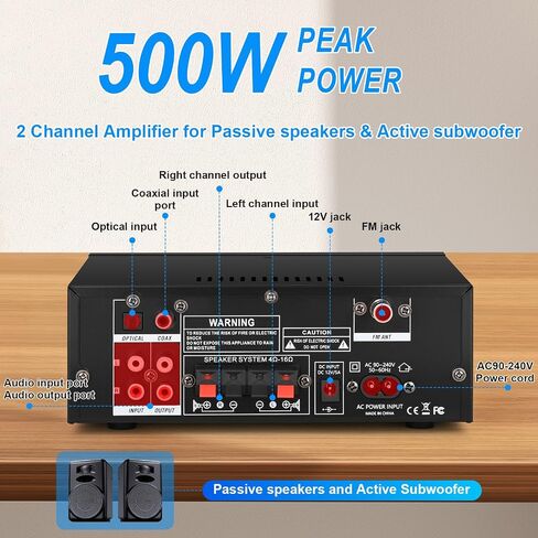 Romicta 4 Channel Bluetooth 5.0 Home Audio Amplifier, 50Wx4, Max 1200W HiFi Stereo Power Amplifier USB, SD, FM Class D Speaker Amp for Home Theater Karaoke, with Power Adapter & Remote Control in Saudi Arabia