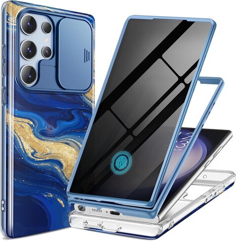 حافظة GVIEWIN لهاتف Samsung Galaxy S23 Ultra مع غطاء كاميرا منزلق، [واقي شاشة مدمج] [إطاران أماميان] مقاوم للصدمات من الدرجة العسكرية، حافظة هاتف واقية من الرخام مقاس 6.8 بوصة، رمل سريع/أرجواني in Kuwait