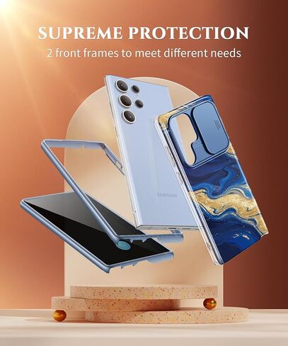 حافظة GVIEWIN لهاتف Samsung Galaxy S23 Ultra مع غطاء كاميرا منزلق، [واقي شاشة مدمج] [إطاران أماميان] مقاوم للصدمات من الدرجة العسكرية، حافظة هاتف واقية من الرخام مقاس 6.8 بوصة، رمل سريع/أرجواني in Kuwait