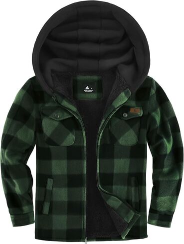 Zity Boys Flannel Shirt Jacket Fleece Sherpa مبطن من منقوشة السترات للجنسين معطف كامل zip Hoodie Girls Winter Outwear 6-15 in Saudi Arabia