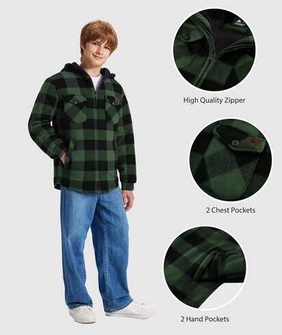 Zity Boys Flannel Shirt Jacket Fleece Sherpa مبطن من منقوشة السترات للجنسين معطف كامل zip Hoodie Girls Winter Outwear 6-15 in Saudi Arabia