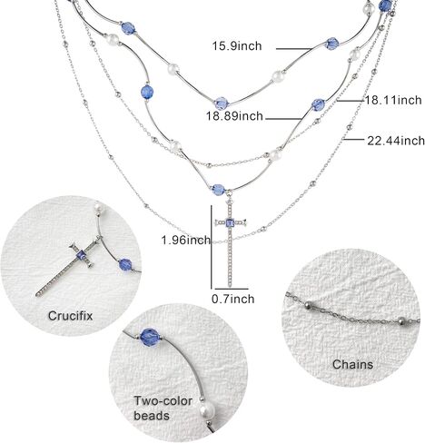 Buyongwant Cross Necklace Y2k Irregular Double layered Layered Diamond Set Zircon Trend Hip Hop Fashion Vintage Pendant Black in Saudi Arabia