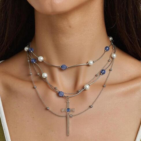 Buyongwant Cross Necklace Y2k Irregular Double layered Layered Diamond Set Zircon Trend Hip Hop Fashion Vintage Pendant Black in Saudi Arabia