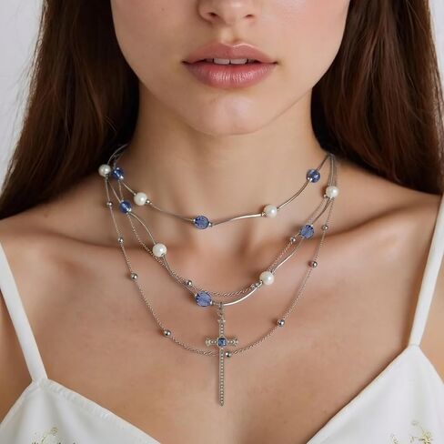 Buyongwant Cross Necklace Y2k Irregular Double layered Layered Diamond Set Zircon Trend Hip Hop Fashion Vintage Pendant Black in Saudi Arabia