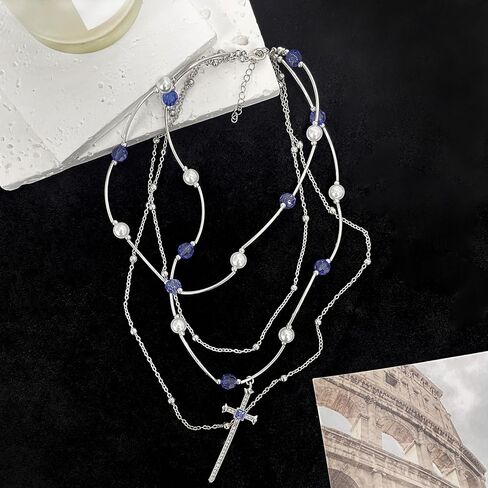 Buyongwant Cross Necklace Y2k Irregular Double layered Layered Diamond Set Zircon Trend Hip Hop Fashion Vintage Pendant Black in Saudi Arabia