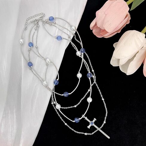 Buyongwant Cross Necklace Y2k Irregular Double layered Layered Diamond Set Zircon Trend Hip Hop Fashion Vintage Pendant Black in Saudi Arabia