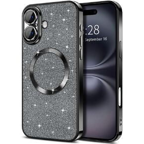 Hython for iPhone 14 Pro Max Case Glitter, Clear Magnetic Phone Cases with Camera Lens Protector [Compatible with MagSafe] Bling Sparkle Plating Soft TPU Slim Shockproof Protective Cover Women-Purple in Kuwait