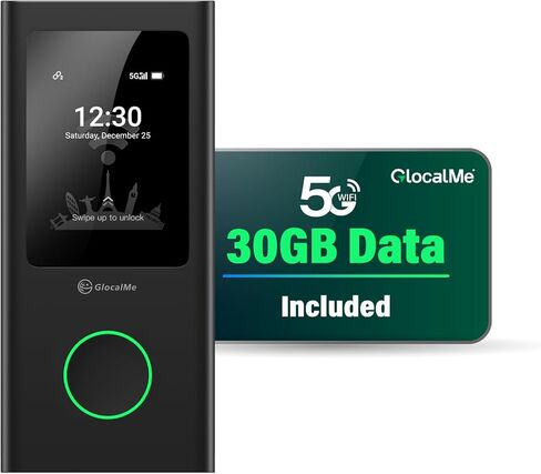 جلوكالمي راوتر واي فاي محمول 5G من نومين اير 5 مع نطاقات تردد عالمية، لا يتطلب شريحة اتصال، يدعم 16 جهاز في وقت واحد، بطارية 5400mAh، نقطة اتصال واي فاي للسفر او المنزل (اسود) in Kuwait