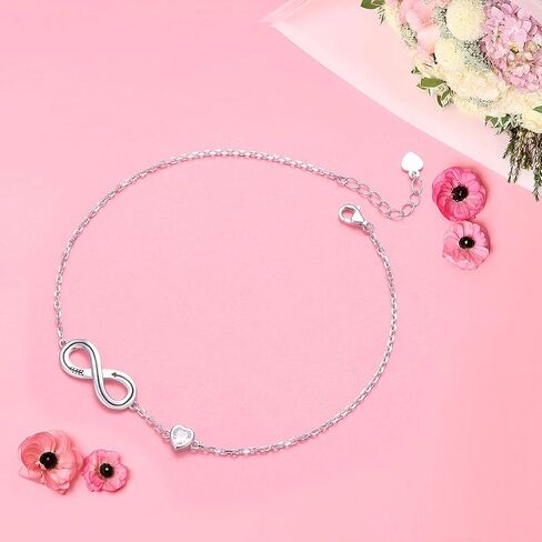 FLYOW S925 Sterling Silver Simple Barefoot Paw and Heart Chain Anklet for Women Girls Best Gifts Elegant Sexy Beach Casual Bracelet Jewelry Adjustable Foot Ankle in Saudi Arabia