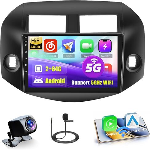 Roinvou 8 Cores 6+128G Android Car Radio for Toyota RAV4 2006-2012, 10.1" Touch Screen Carplay Android Auto with 32EQ Bluetooth WiFi GPS Navigation Mirror Link Backup Camera in Kuwait