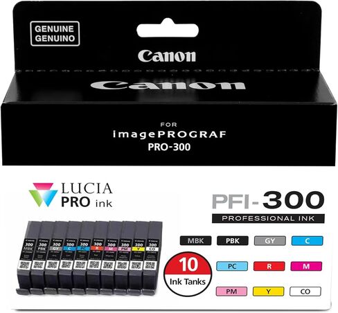 حبر Canon PFI-300 Lucia PRO، 10 خزانات حبر، متوافق مع طابعة imagePROGRAF PRO-300، متعدد، قياسي (4192C007) in Saudi Arabia
