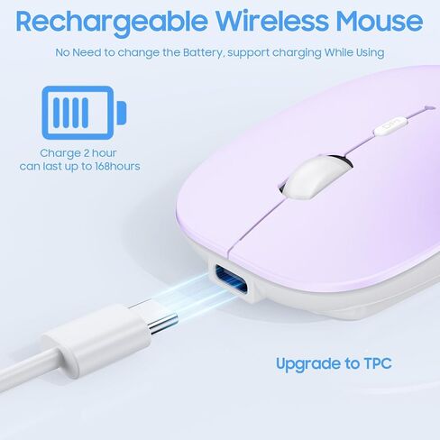 SUNGI Bluetooth Mouse for Mac/Laptop/iPad/iPhone/Android PC,Rechargable Quiet Slim Wireless Mice Compatible with OS/Windows/Linux/Tablet/MacBook Pro/MacBook Air,Silver in Kuwait
