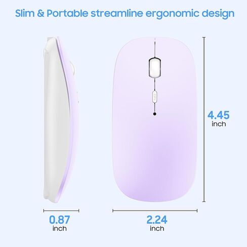 SUNGI Bluetooth Mouse for Mac/Laptop/iPad/iPhone/Android PC,Rechargable Quiet Slim Wireless Mice Compatible with OS/Windows/Linux/Tablet/MacBook Pro/MacBook Air,Silver in Kuwait