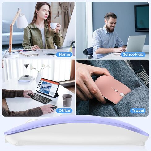 SUNGI Bluetooth Mouse for Mac/Laptop/iPad/iPhone/Android PC,Rechargable Quiet Slim Wireless Mice Compatible with OS/Windows/Linux/Tablet/MacBook Pro/MacBook Air,Silver in Kuwait