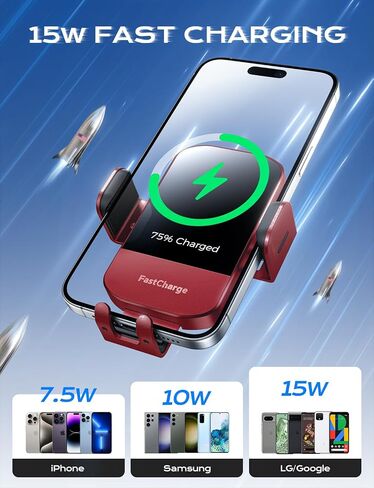 CHGeek 15W Wireless Car Charger - Smart & Fast Charging, Enhanced Suction Power, Robust Auto-Clamping for Secure Mounting - Perfect for iPhone 15/14/13/12 & Samsung Galaxy S23/S22/S20, etc in Kuwait