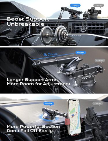 CHGeek 15W Wireless Car Charger - Smart & Fast Charging, Enhanced Suction Power, Robust Auto-Clamping for Secure Mounting - Perfect for iPhone 15/14/13/12 & Samsung Galaxy S23/S22/S20, etc in Kuwait