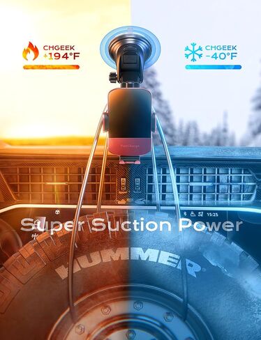 CHGeek 15W Wireless Car Charger - Smart & Fast Charging, Enhanced Suction Power, Robust Auto-Clamping for Secure Mounting - Perfect for iPhone 15/14/13/12 & Samsung Galaxy S23/S22/S20, etc in Kuwait