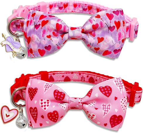 Valentine Bow Tie Cat Collar Set with Bell, Holiday Pink Heart and Heart Balloons Cat Collar for Boys and Girls Kitty Kittens in Saudi Arabia