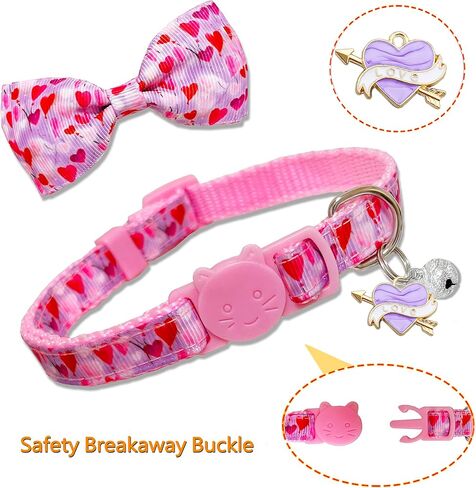 Valentine Bow Tie Cat Collar Set with Bell, Holiday Pink Heart and Heart Balloons Cat Collar for Boys and Girls Kitty Kittens in Saudi Arabia