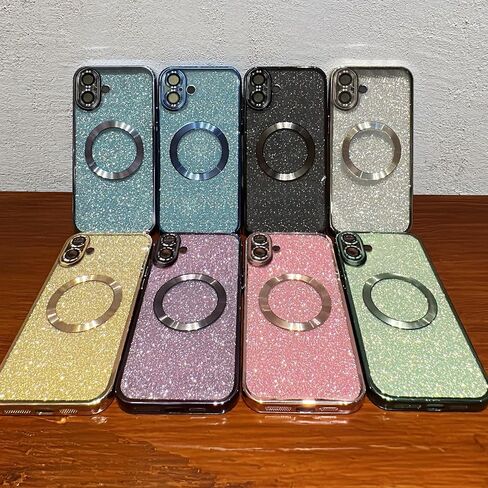 Hython for iPhone 14 Pro Max Case Glitter, Clear Magnetic Phone Cases with Camera Lens Protector [Compatible with MagSafe] Bling Sparkle Plating Soft TPU Slim Shockproof Protective Cover Women-Purple in Kuwait