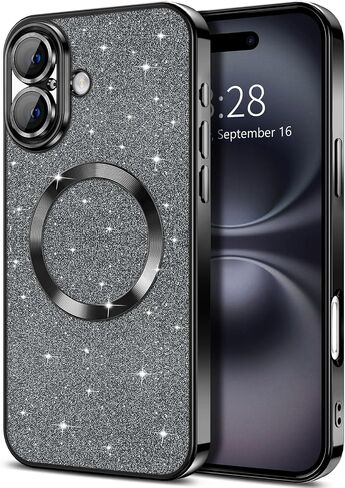 Hython for iPhone 14 Pro Max Case Glitter, Clear Magnetic Phone Cases with Camera Lens Protector [Compatible with MagSafe] Bling Sparkle Plating Soft TPU Slim Shockproof Protective Cover Women-Purple in Kuwait