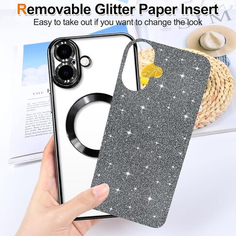 Hython for iPhone 14 Pro Max Case Glitter, Clear Magnetic Phone Cases with Camera Lens Protector [Compatible with MagSafe] Bling Sparkle Plating Soft TPU Slim Shockproof Protective Cover Women-Purple in Kuwait