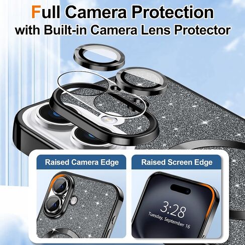 Hython for iPhone 14 Pro Max Case Glitter, Clear Magnetic Phone Cases with Camera Lens Protector [Compatible with MagSafe] Bling Sparkle Plating Soft TPU Slim Shockproof Protective Cover Women-Purple in Kuwait