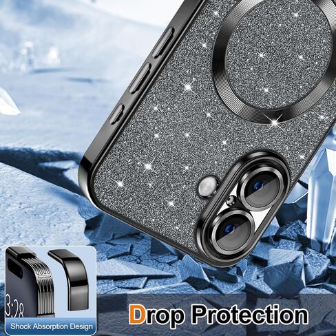 Hython for iPhone 14 Pro Max Case Glitter, Clear Magnetic Phone Cases with Camera Lens Protector [Compatible with MagSafe] Bling Sparkle Plating Soft TPU Slim Shockproof Protective Cover Women-Purple in Kuwait